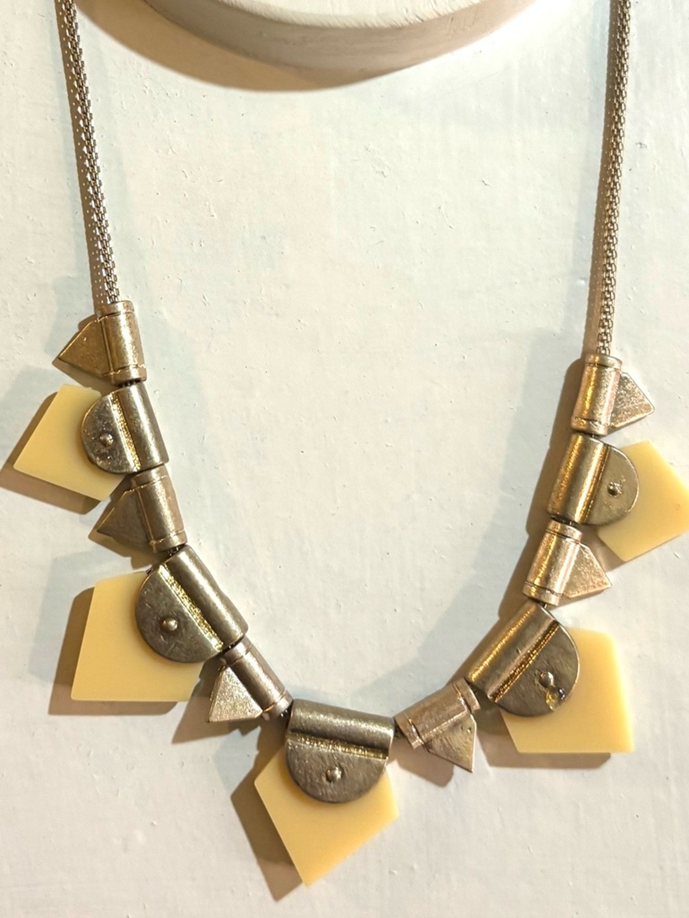 Vintage gold ttone and Cream Geometric Statement Necklace -
